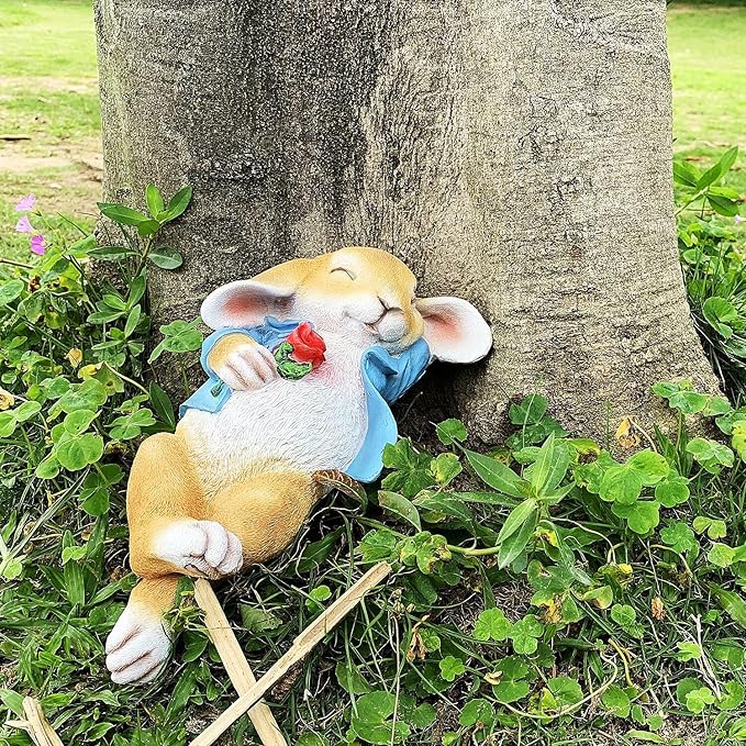 Garden Statues Rabbit, Fantasy Bunny Outdoor Art Décor Animal Figurines Ornament for Thanksgiving Day, Christmas Statue Decorations for Garden Yard Lawn Indoor Sculpture (Blue)