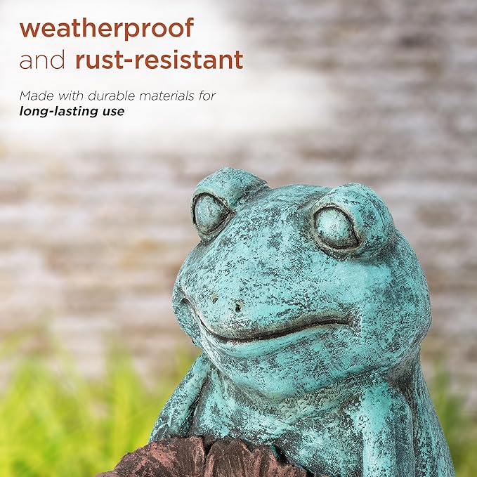 Alpine Corporation 16" Tall Indoor/Outdoor Frog with Flower Garden Statue Decoration, Multicolor