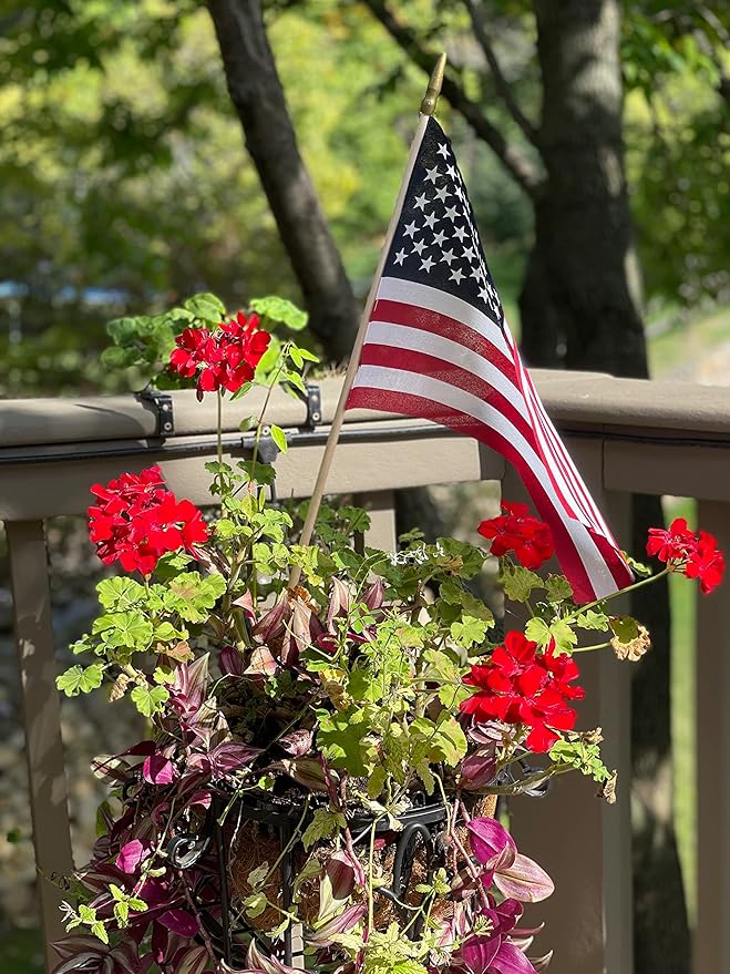 American Flags on Stick - Handheld Spearhead US Flag for 4th of July, Memorial Day Event Decorations - Patriotic Decor for Indoors & Yard - Wooden Stick, Cotton Fabric - (8"x12" - 12 Pack)