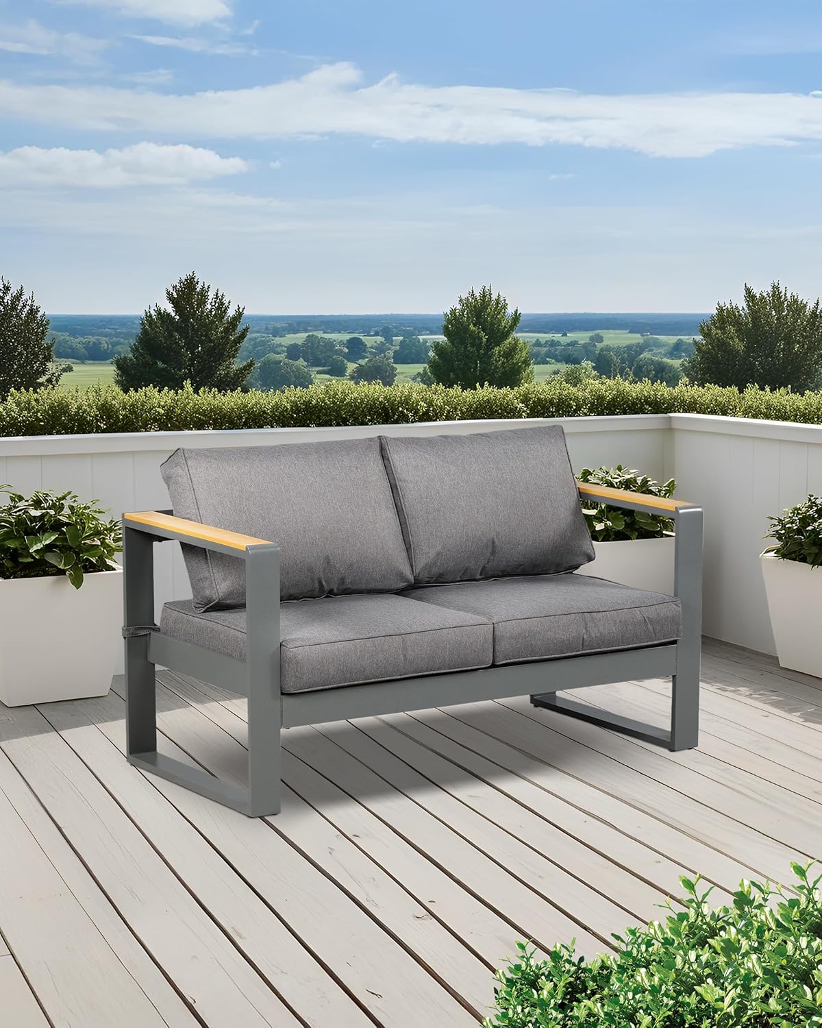 BPS Outdoor Aluminum Patio Furniture Loveseat, 1 PCS All-Weather Metal Outdoor Sofa Chairs with Washable Thick Cushion for Garden, Patio, Balcony and Proch