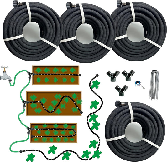 4 Pcs AMRITA Soaker Hose Kit 1/2 inch 15ft.Round Rubber Soaker Hose for Garden,Save water up to 70%,Great for Garden Beds,Trees,Vegetables,Flowers and Seedinds.(1/2-15ftx4)