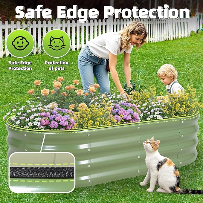 G GOOD GAIN Galvanized Metal Raised Garden Bed Kit - 4x2x1FT Outdoor Planter Box with Safety Edging and Gloves for Vegetables, Fruits, Flowers(Oliver Green, 1PC)