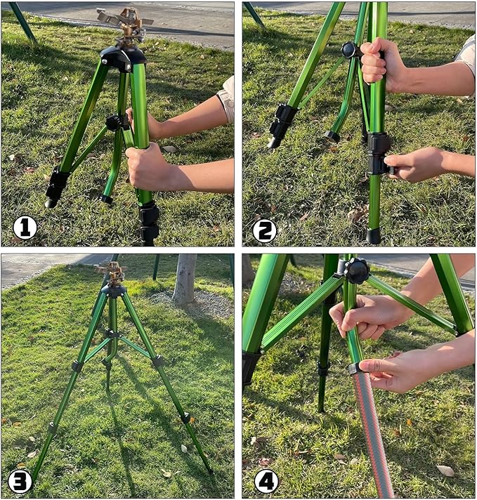 Biswing Impact Sprinkler Head on Tripod Base, Heavy Duty Lawn Sprinklers, 360 Degree Large Area Irrigation, Brass Sprinkler Nozzle & Solid Alloy Metal Extension Legs Flip Locks, 2 Pack