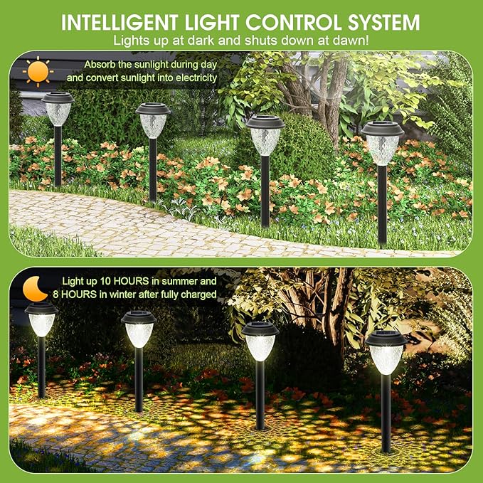 GOODFOEVER Solar Pathway Lights Outdoor, 10 Pack Solar Powered Garden Light Waterproof, Auto On/Off Solar Yard Lights for Lawn Patio Walkway Driveway Decor Landscape Lighting