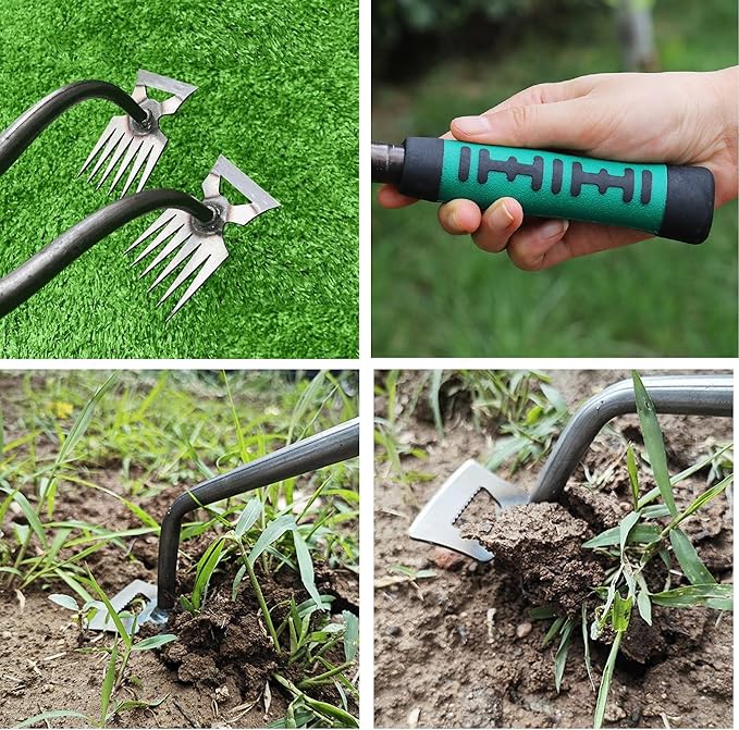 2Pcs Weed Puller Tool, Weeding Artifact Uprooting Steel Hand Weeder Tool for Garden Yard Farm - Durable Manganese, Manual Multifunctional Weeding Artifact Kit - 6 Teeth, Dual Purpose Puller