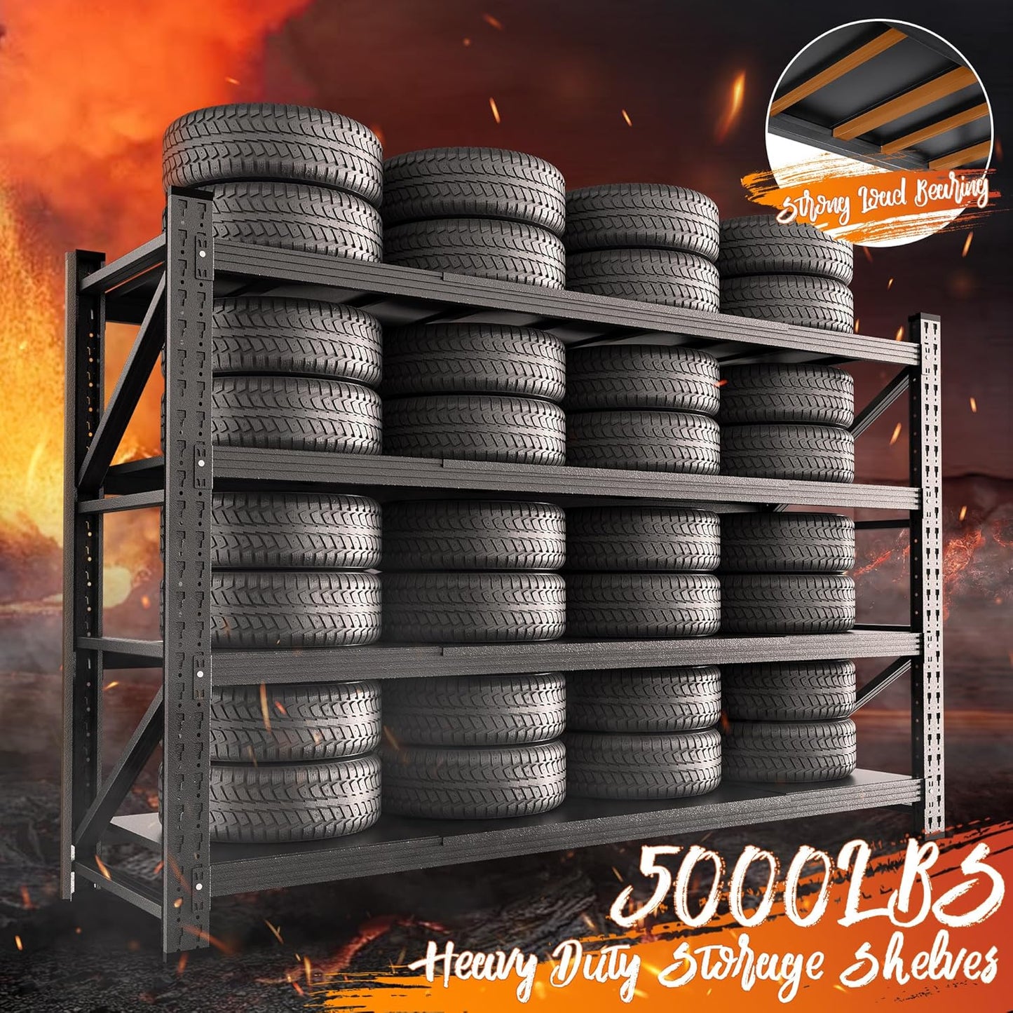 5000LBS Storage Shelves, 71" W Heavy Duty Garage Shelving Unit, Adjustable Industrial Shelving, 4 Tier Metal Shelving for Garage, Supermarket, Warehouse, 71" W x 24" D x 70" H