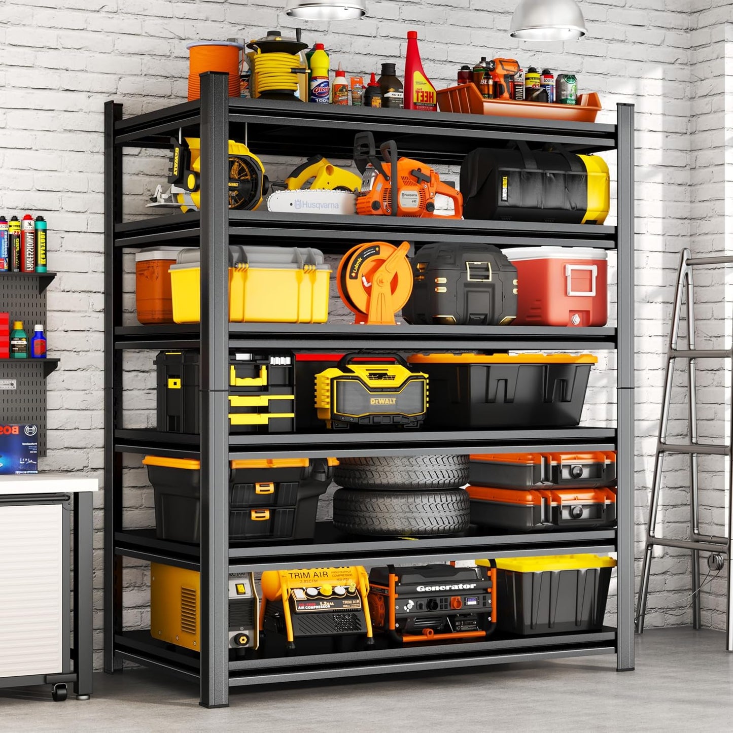 82''H Garage Shelving Heavy Duty Garage Storage Shelves, 3600 LBS Adjustable 6 Tier Industrial Shelving Unit, Metal Utility Shelf for Basement, Warehouse and Workshop (82''Hx40''Wx20''D, Black)