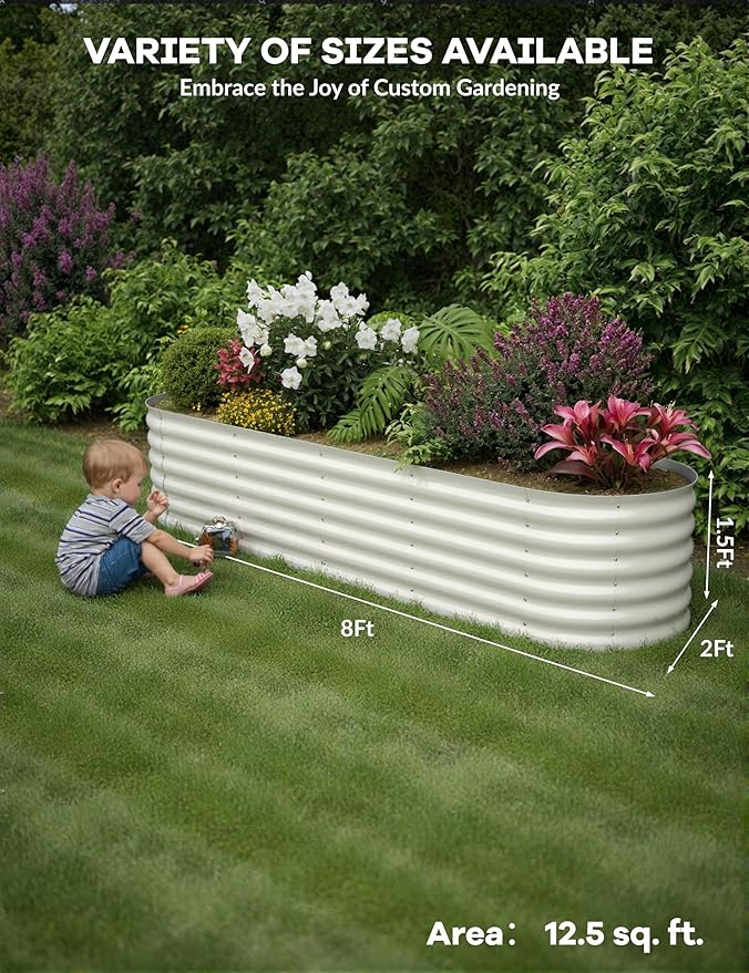 8x2x1.5ft Raised Garden Bed,Galvanized Raised Planter Boxes Outdoor with Easy Assembly, Large Garden Bed for Vegetables, Fruits, Flower,Raised Garden Bed,Beige