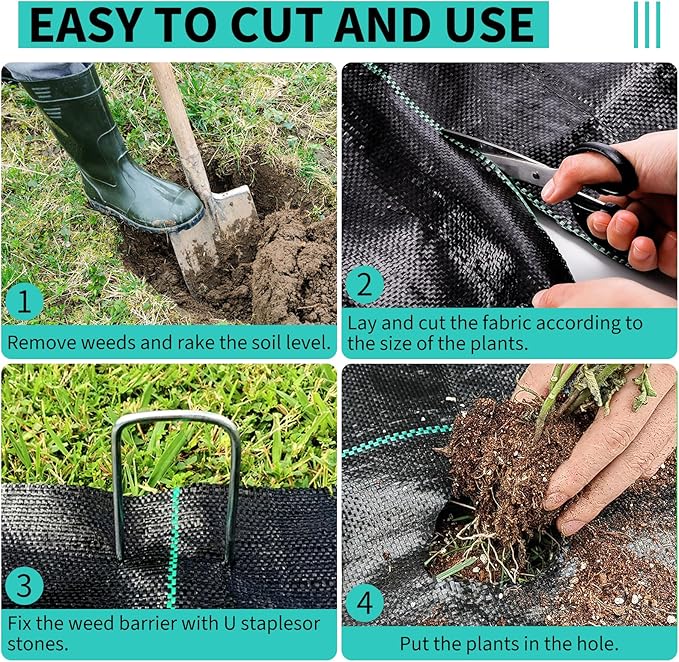 4ftx300ft Heavy Duty Weed Barrier Landscape Fabric – Durable Woven Driveway Garden Cloth for Weed Control, Ground Cover, Landscaping – Long-Lasting Geotextile Fabric – 3.2oz