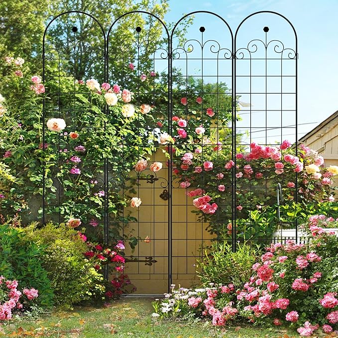 6 Pack Metal Garden Trellis 86.7" H Garden Fence Rustproof Trellis for Climbing Plants Support Roses Flower Outdoor Lawn Black