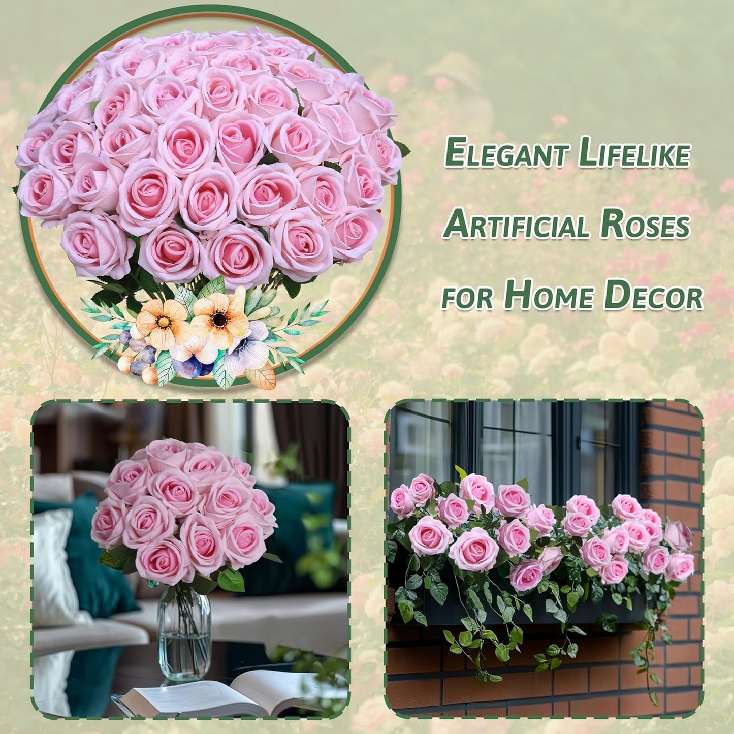 30 PCS Fake Pink Roses, Artificial Flowers Bulk Realistic Silk Faux Rose with Stems for Wedding Decoration Bridal Bouquet Birthday Celebrations DIY Floral Arrangement Home Decor