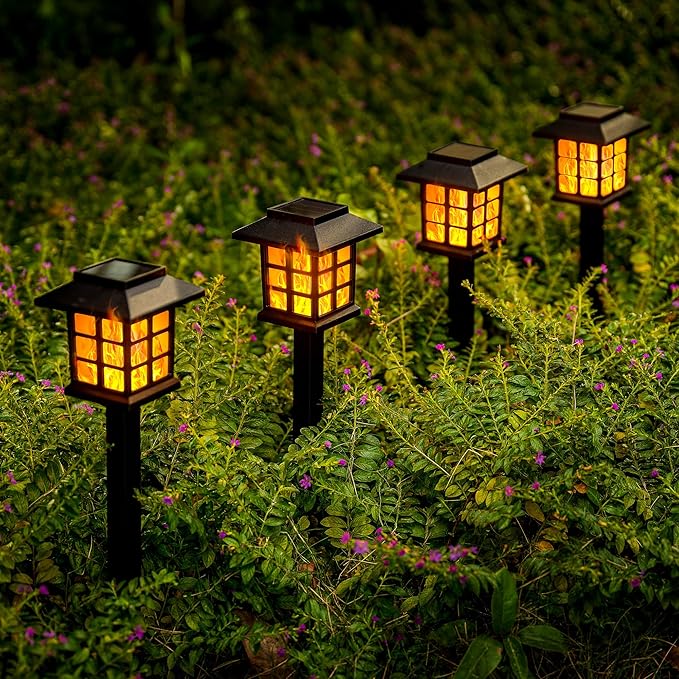 GIGALUMI Solar Lights for Outside,8 Pack Flickering Flame LED Solar Outdoor Lights, Waterproof Solar Garden Lights Maintain 10 Hours of Lighting for Christmas, Garden, Landscape, Path, Yard, Patio