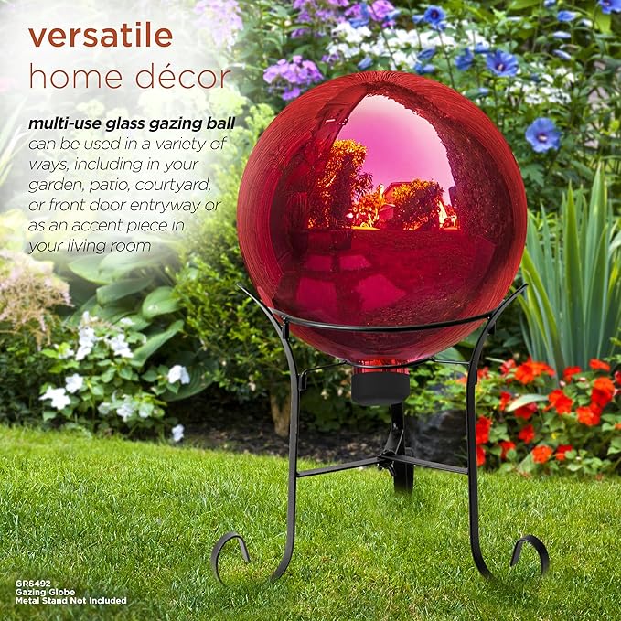 Alpine Corporation 10" Diameter Indoor/Outdoor Glass Gazing Globe Yard Decoration, Red