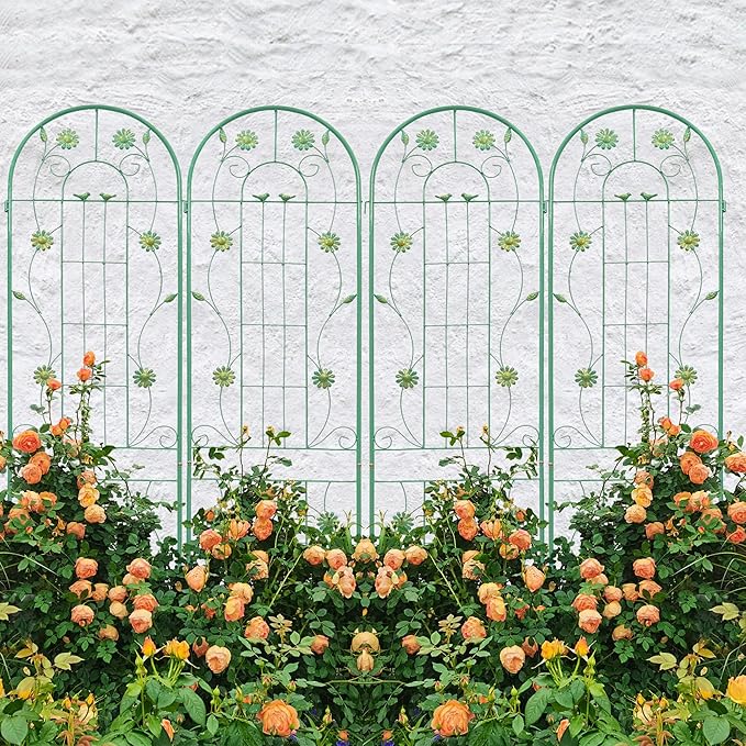 4 Pack Metal Garden Trellis 71" H Garden Fence Rustproof Trellis for Climbing Plants Support Roses Flower Outdoor Lawn, Blue Green