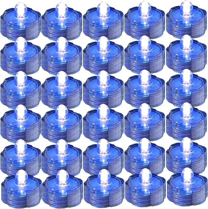 Bright LED Floral Tea Light Vase Submersible Lights for Party Wedding (Blue, 30 Pack)