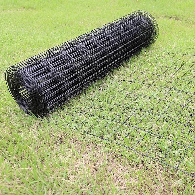 Black PVC Coated Welded Wire Fence 24 Inch x 50 Foot, 2 Inch x 4 Inch 14GA, Garden Border Fencing Roll Vinyl Coated Wire Mesh for Yard Vegetable Plant Protection Poultry Netting