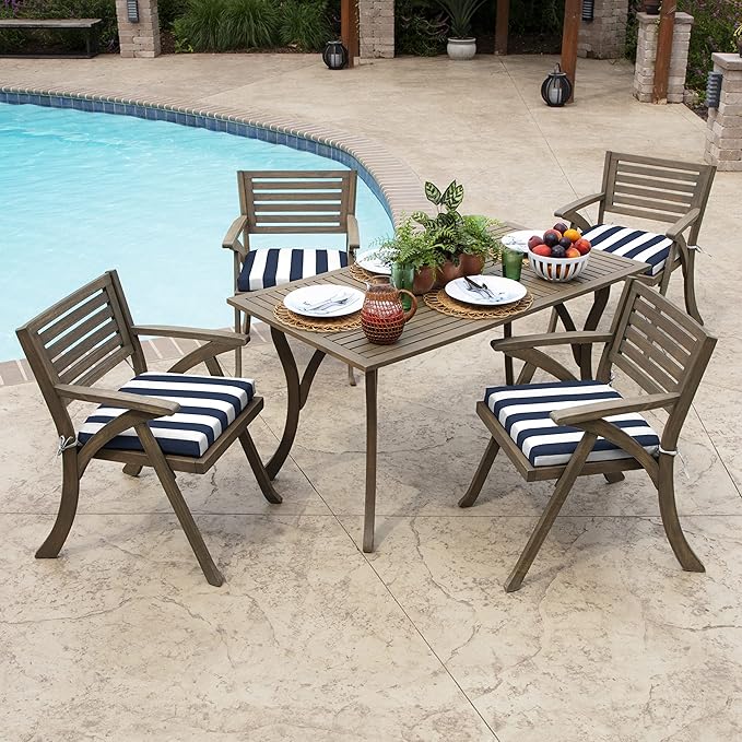 Arden Indoor/Outdoor Seat or Rocking Chair Cushion, 19 x 18, Water Repellent, Rain Proof, Fade Resistant Cushion for Rocking or Dining Chairs Sapphire Blue Cabana Stripe