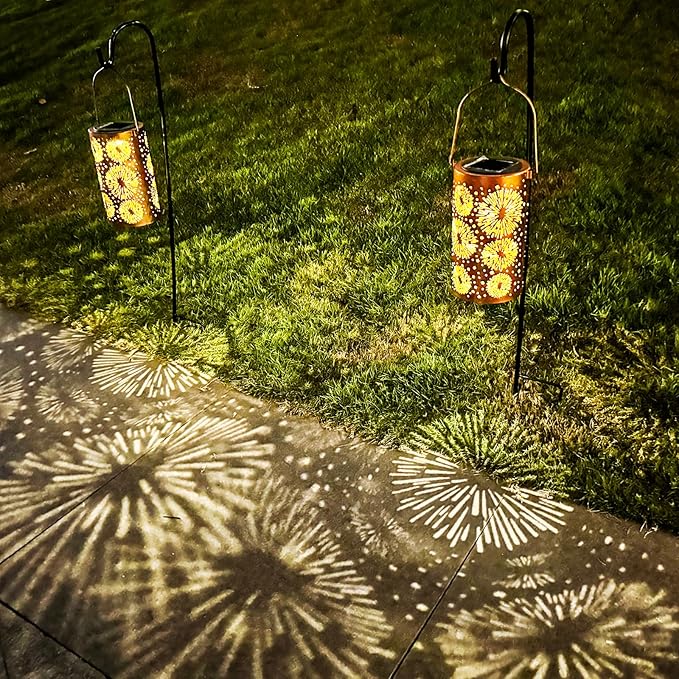 4 Pack Fireworks Solar Gardening Lanterns, Garden Decor for Outside, Pattern Solar Decorative Lights, Waterproof, Outdoor Gifts for Women, Mom, Grandma, Yard Gifts for Patio, Pathway