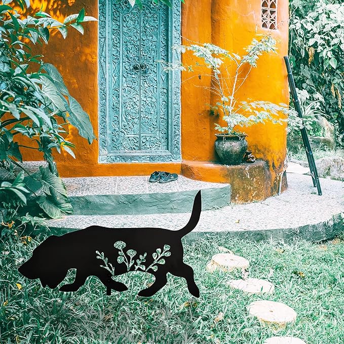 Basset Hound Metal Dog Stake Garden Garden Statue, Yard Decoration Art Lawn, Dog Gifts for Dog Lovers, Outdoor Home Decoration Metal Animal Statue