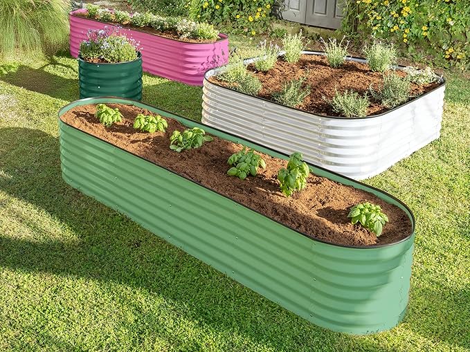 9-in-1 Galvanized Steel Raised Garden Bed // 8×2×1.5 ft Modular Planter for Gardening, Vegetables, Flowers // 18" Tall Metal Raised Garden Beds Outdoor (Light Green) // Patented Design Planter Box