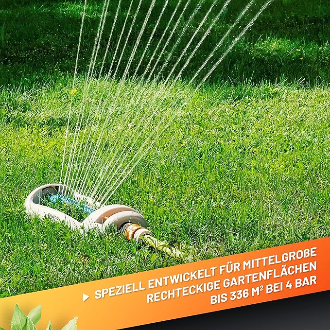GRÜNTEK Oscillation Sprinkler Primavera up to 3617 ft² Irrigation Area, Blasting Width Up to 69x49ft., Oscillating Sprinkler for Lawn, Plants, Garden