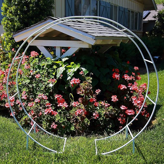 4.6 Ft Round Metal Arch Arbor for Indoor and Outdoor Event Party Decorations or Garden Plants - Easy Assembly with Support Legs Ground Anchors Screwdriver and Instructions (White 1PC)
