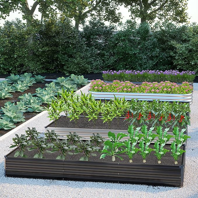 2PCS 8x4x1FT Galvanized Raised Garden Bed Kit,Vegetable Boxes-Rectangle Metal Flower Box,Large Planter Raised Beds Outdoor Garden for Planting,Fruit,Herb-Black