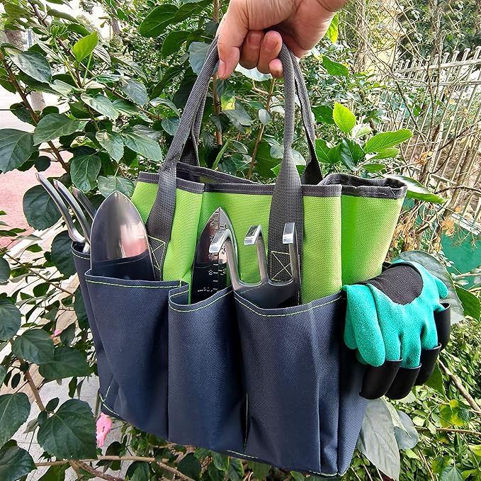 41-Piece Premium Gardening Tool Set, Stainless Steel Heavy Duty Gardening Tool Kit, with Non-Slip Rubber Grip, Storage Tote Bag, Outdoor Hand Tools, Ideal Gardening Gifts for All (Green/Grey)